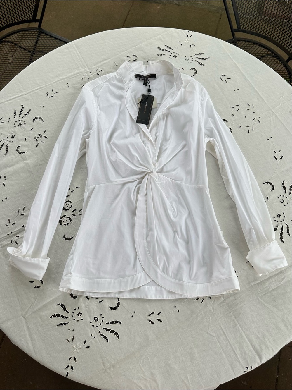 BCBG White Twist-Front Button Down Shirt
